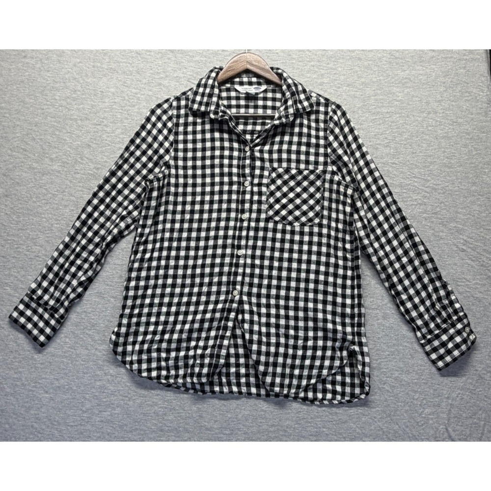 Old Navy The Classic Shirt Womens M White Black‎ Gingham Check Fannel Button Up